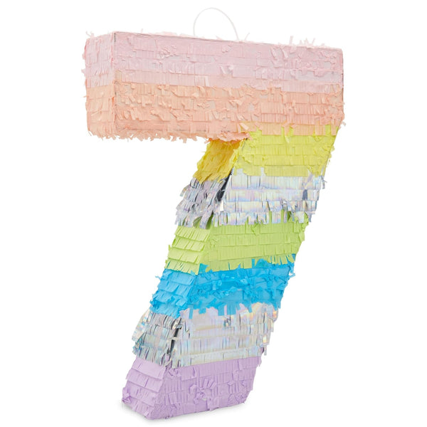 BLUE PANDA Number 7 Pinata for Girls - 21x15x4 In Rainbow Pastel - Durable Corrugated Paper & Tissue Paper - Easy Fill & Hang- Pinata 7 - image 1