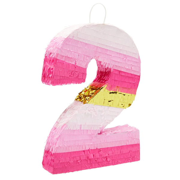 Number 2 Pinata, Pink and Gold for Girls 2nd Birthday Party Decorations, Small, 16.5x11x3 in - image 1