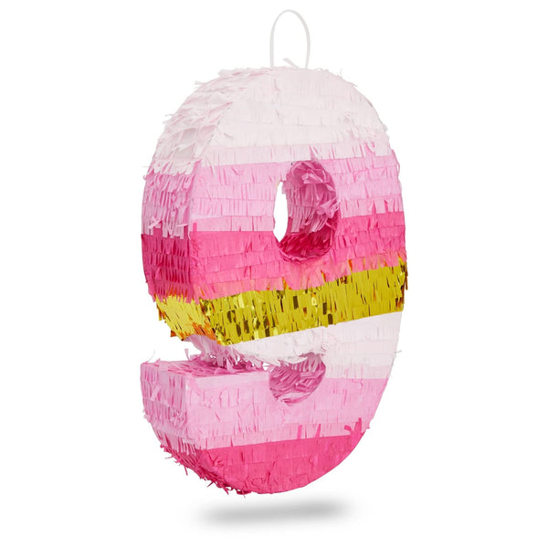 Number 9 Pinata, Pink and Gold for Girls 9th Birthday Party Decorations, Small, 16.5x11x3 in - image 1