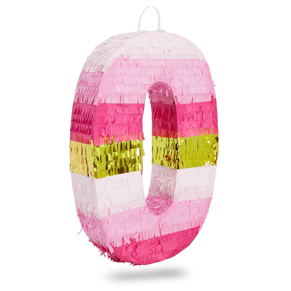 Number 0 Pinata, Pink and Gold for Girls 10th Birthday Party Decorations, Small, 16.5x11x3 in - image 1