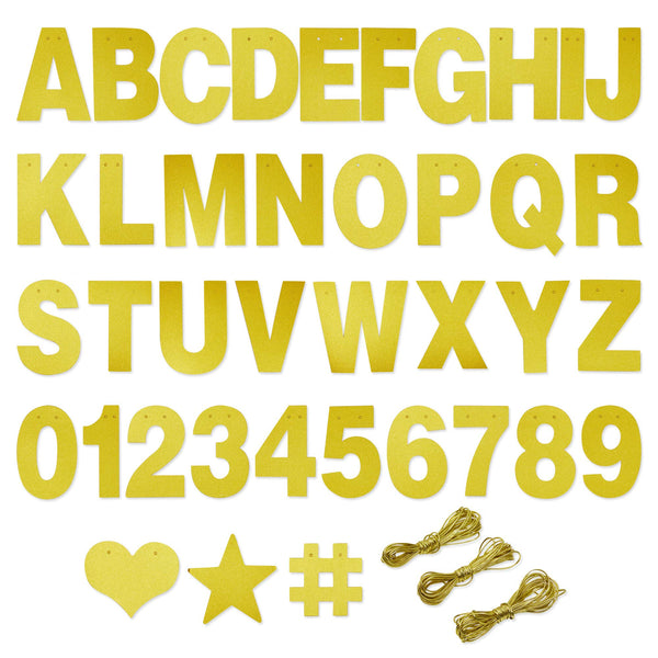 Make Your Own Banner Kit - 130-Piece, Gold Glitter, 5-Inch Characters - DIY Banner Kit with Glitter String Letters for Birthday & Wedding Party Decor - image 1