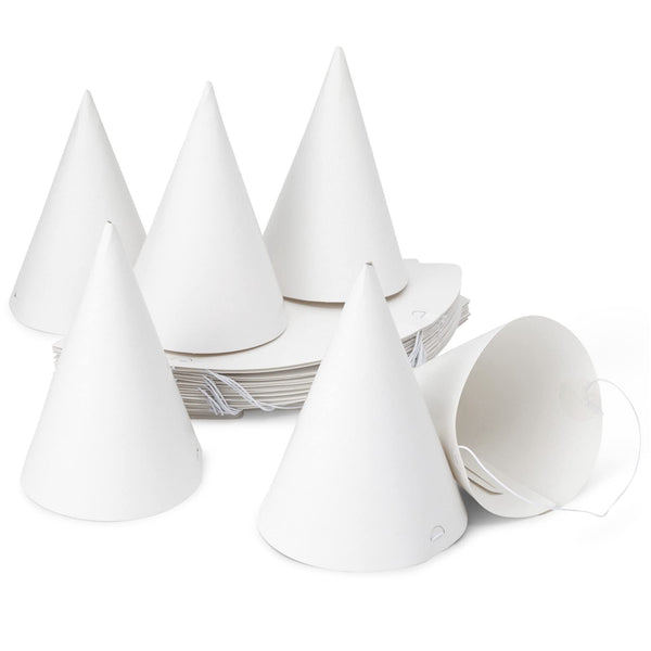 Party Hats Blank White Cone - 50 Count, 6 in, Pre-strung Elastic - Birthday Hats & Celebration Decor - image 1