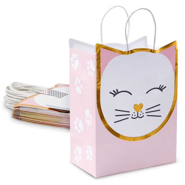 Sparkle and Bash Cat Gift Bags for Birthday Party Favors - 8 x 10 x 4.7 in, Pack of 15 & 20 White Tissue Sheets - Kitten Party Bags & Candy Treat Pouches - image 1