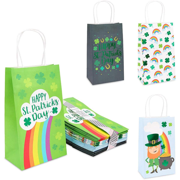 Sparkle and Bash St Patrick's Day Gift Bags - Four Vibrant Designs for St Patrick's Day Gift Bags - 9 x 5.3 x 3.15 Inch - Pack of 24 - image 1