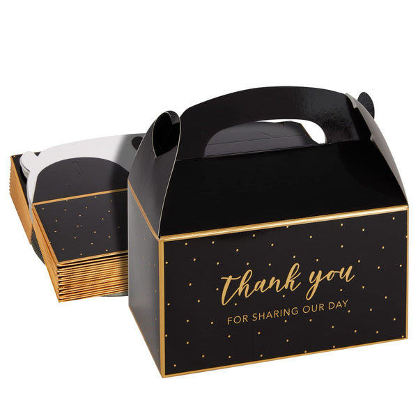 Sparkle and Bash Black & Gold Birthday Cake Gable Boxes - 24-Pack, 6.3 x 3.5 x 3.5 in - Sturdy Gold-Accented Thank You Treat Boxes - Wedding Guest Gift Boxes - image 1
