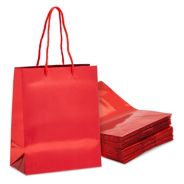 Sparkle and Bash Big Metallic Red Party Gift Bags with Handles - 10 x 8 x 4.25 Inches, 24-Count - Cookie Bags for Birthday, Weddings, Treat & Party Favors - image 1