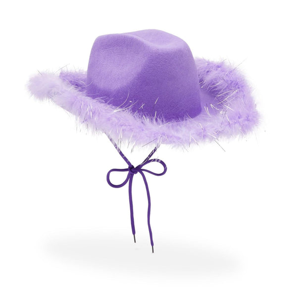 Zodaca Purple Cowboy Hat - Fluffy Sparkly Purple Cowgirl Hat with Feathers - Bachelorette & Birthday Party Headpiece - Festival Cowboy Headwear for Women & Girls - One Size Fits Most, Polyester - image 1