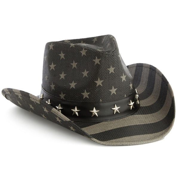 Zodaca Cowboy Hat Men & Women - One Size, Red White & Blue Stars & Stripes - Patriotic American Flag Straw Cowboy Hat with Wide Brim - image 1