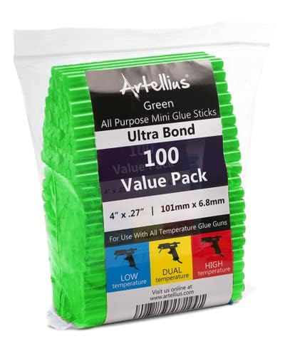 Artellius Green Hot Glue Sticks 4 x0.27 - Ultra Bond Mini Adhesive Mini Hot Glue Sticks for All Temperatures (100-Pack) - image 1