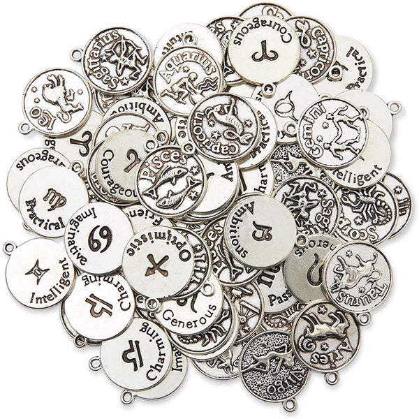 Bright Creations Zodiac Charms for Jewelry Making - 72 Pieces, Silver Alloy, 0.69 x 0.69 In - Zodiac Bracelet Charms - Astrological & Spiritual Accents - image 1