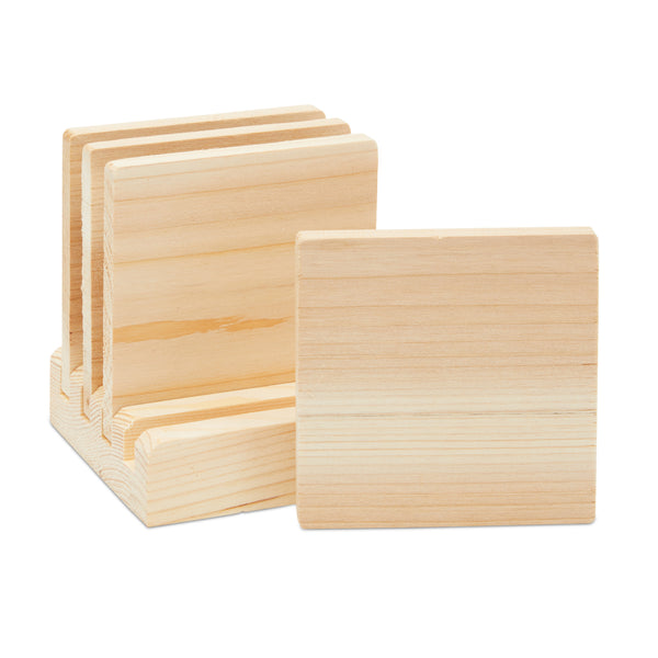 Unfinished Wood Coaster Set with Holder and Foam Dots (10 Pieces) - image 1