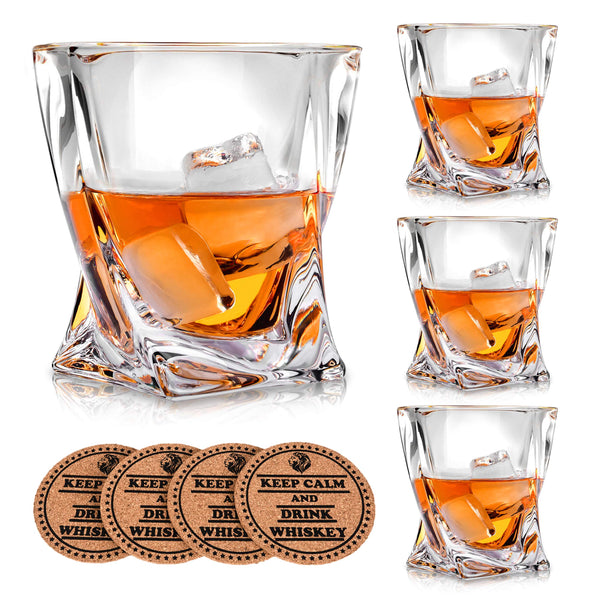 VACI GLASS Crystal Whiskey Glasses - Set of 4 - with 4 Drink Coasters, Crystal Scotch Glass, Malt or Bourbon, Glassware Set - image 1