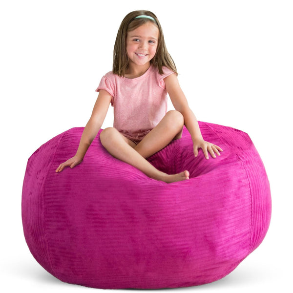 Creative QT Stuff ’n Sit Large 33’’ Bean Bag Storage Cover for Stuffed Animals & Toys, Giant Beanbag Chair for Kids Ages 3-14, Bedroom Organizer, Hot Pink Corduroy - image 1