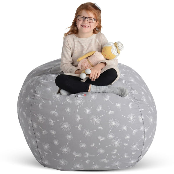 Creative QT Stuff ’n Sit Extra Large 38’’ Bean Bag Storage Cover for Stuffed Animals & Toys, Giant Beanbag Chair for Kids Ages 3-14, Bedroom Organizer, Gray Dandelion - image 1