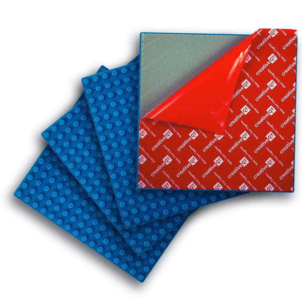 Creative QT Peel-and-Stick, Blue, 4 Pack, 10"x10" Adhesive Baseplates, Compatible with Bigger Sized DUPLO Style Bricks, Peel Stick Baseplates for Play Tables, Walls, and More - image 1