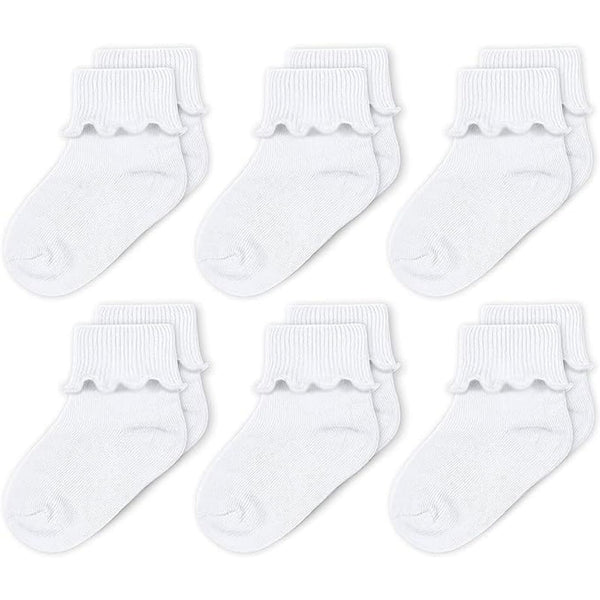 CozyWay Toddler Ruffle Socks - Soft Breathable Cotton Comfort Toddler Socks - Size 3T-5T, White, Pack of 6 - image 1