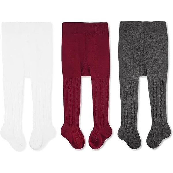 CozyWay Baby & Toddler Tights - Cable Knit Design & Knit Tight - Soft Cotton Comfort & Cotton Tight - 3-Pack Multicolor & Baby Girl Leggings - 2T-4T, White/Gray/Red, Pack of 3 - image 1