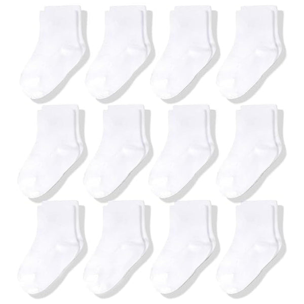 CozyWay Baby & Toddler Crew Socks - Stay-Put Fit with Toddler Socks - Stretchable Comfort for Baby Girl - 3T-5T, White, Pack of 12 - image 1