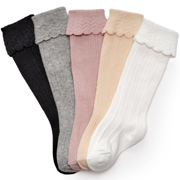Cozyway Baby & Toddler Knee High Socks For Baby Girls Multi Color 1T-3T White/Black/Gray/Tan/Pink 5 Pack - image 1
