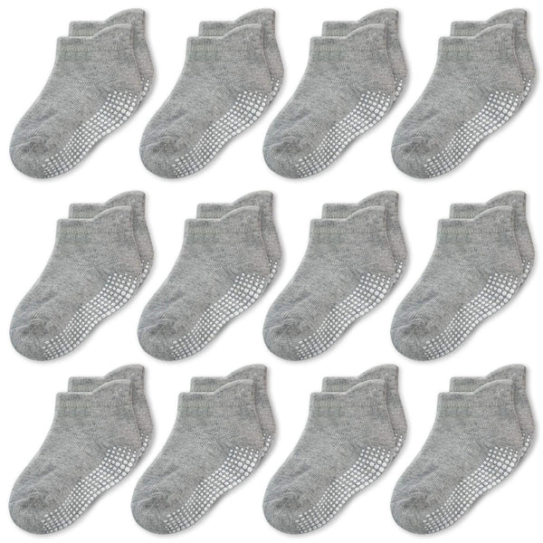 CozyWay Baby & Toddler Socks with Grippers Non Slip Ankle Grip Socks For Boys and Girls - Comfy Soft Cotton 0-6 Months Gray 12 Pack - image 1