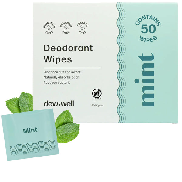 Dew Well Deodorant Wipes - Individually Wrapped Armpit Wipes & Purse Essentials - Sweat-Blocking Mini Deodorant - Compact Tissue Packs & Travel Accessories - 50 Count, Mint - image 1