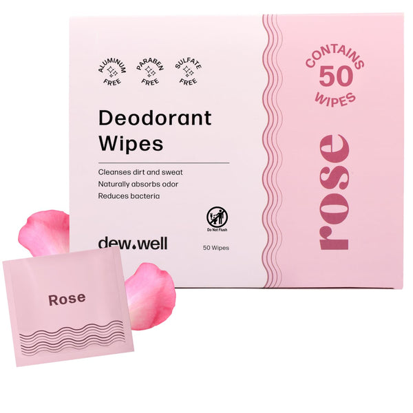 Dew Well Deodorant Wipes - Individually Wrapped Armpit Wipes - Aluminum Free Body Sheets with Natural Extracts - Rose Towelette for Travel - 50 Count, Pack of 1, Rose - image 1