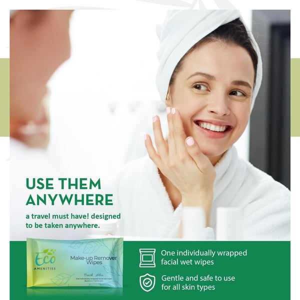 ECO amenities Makeup Remover Wipes Individually Wrapped - Travel Make Up Face Wipes - Individually Wrapped for Women - Singles for Face, Eyes, Lips - Gentle, TSA Friendly - Pack of 500 - image 1