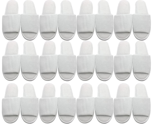 Travelwell Open Toe Spa Slippers for Women - Disposable Hotel Slippers for Guests & Bridesmaids for Spa & Home - Pack of 12, Large 9-10.5W/9-10M, White - image 1
