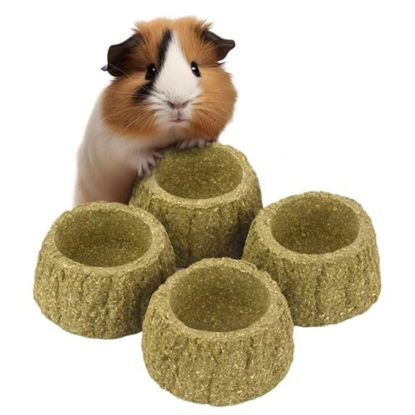 Evergreen Pet Supplies Edible Chew Bowl - Dental Support & Guinea Pig Toys - Treat Play with Edible Bowls for Rabbits - Durable Chew Toy for Small Pets - Pack of 4, Green & Brown - image 1