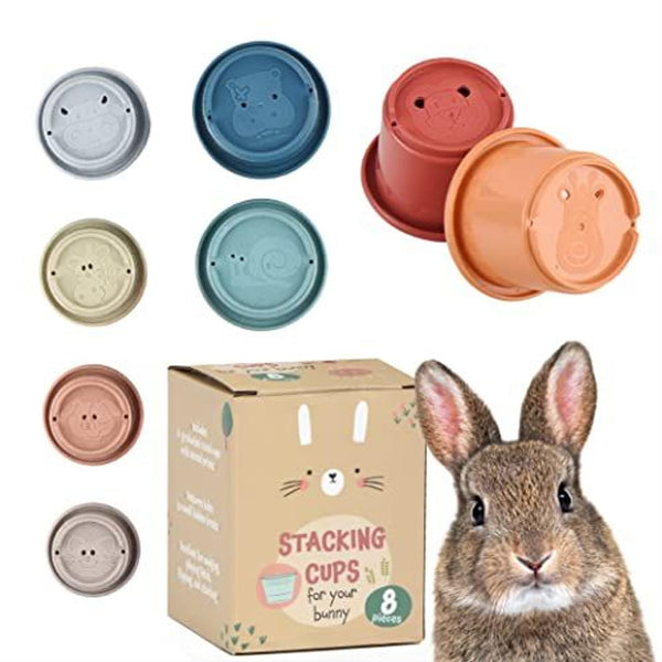 Evergreen Pet Supplies Rabbit Stacking Cups Toy Set - Nesting & Stackable Stacking Cups for Bunnies - Treat-Dispensing Rabbit Toys - Mental Enrichment Pet Bunny - 8-Pack, Multicolor, Wheat Straw - image 1