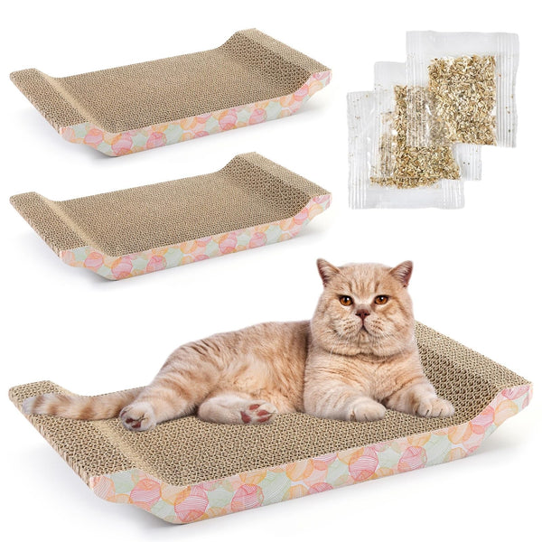 Zodaca Cat Scratcher Bed - Reversible Cardboard Cat Scratch Pad - Catnip Bed for Indoor Felines - Kitten Scratcher Lounger for Stretch & Relax - Pack of 3, 16.75 x 8 x 2.4 in - image 1