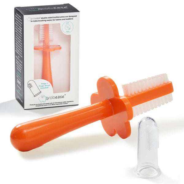 grabease Baby Toothbrush - Double-Sided Toddler Silicone Toothbrush - Dental Silicone Brush for Kids - 1 Count, Orange - image 1