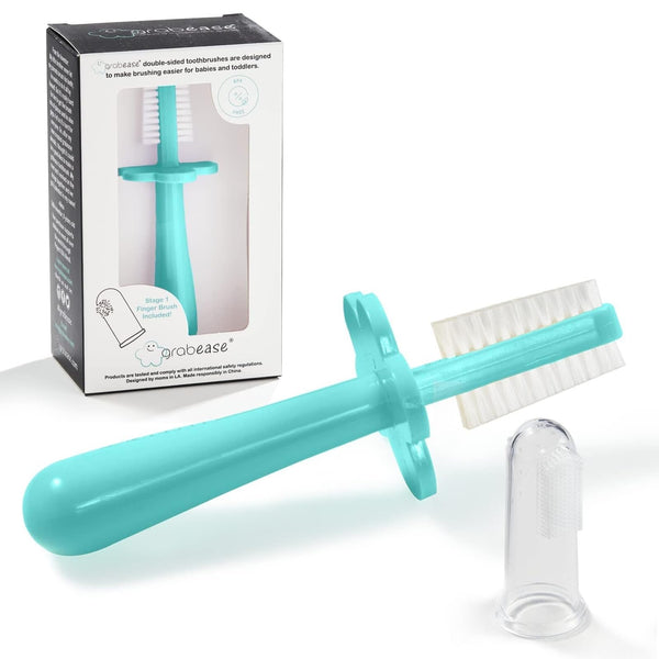 grabease Silicone Finger Toothbrush for Infants & Toddlers - Double-Sided Tapered Bristles for Toddler Teeth Cleaning - Choke Protection Shield for Kids Toothbrush - 1 Count, Teal - image 1