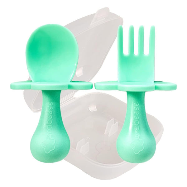 Grabease Baby Silverware Set - Toddler Spoon for Self-Feeding Support - Anti-Choke Collar Infant Fork - Phthalate-Free Construction Baby Feeding Utensils - Mint, Plastic, Pack of 1 - image 1