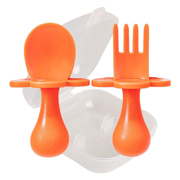 Grabease Baby Feeding Utensils Set - Infant and Baby Fork and Spoon for Ages 1-11 Months, BPAs and Phthalate-Free Cutlery, Plastic, 1 Set, Orange - image 1