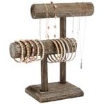 Bright Creations 2-Tier Wooden Bracelet Display Stand - Bracelet Organizer & Necklace Holder - Ample Tiered Jewelry Display - Compact Rustic Jewelry Stand - 8 x 4 x 9 in, Brown, Rustic - image 1