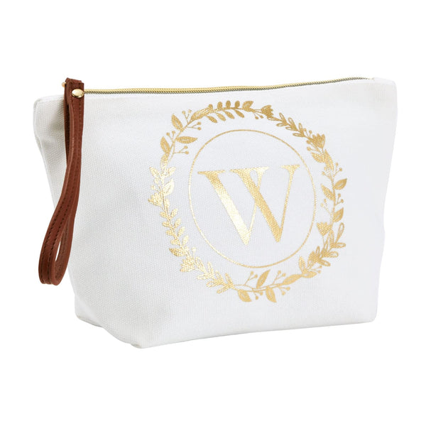 Glamlily Canvas Makeup Bag - Monogrammed Initial Pouch & Makeup Organizer - Travel Toiletry Bag & Cosmetic Pouch - White, 10 x 3 x 6 in - image 1