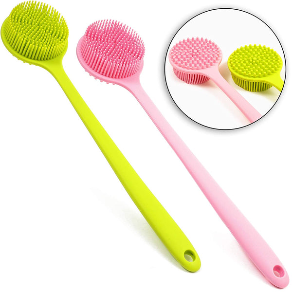 Silicone Shower Brush Back & Body Scrubber (Green, Pink, 2 Pack) - image 1