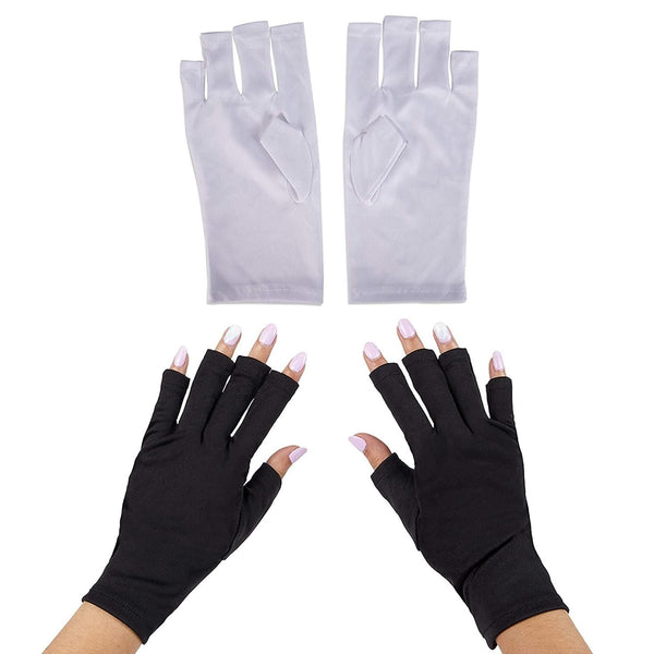 Glamlily Fingerless UV Nail Gloves - UV Protector Gloves for Gel Nail Lamps & Sun Protection - Driving & Outdoor Sun Shield - 2 Pairs, Black & White, Unisex Adult - image 1