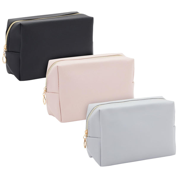 3 Pack Faux Leather Makeup Bag with Zipper, Travel Cosmetic Pouches (3 Neutral Colors) - image 1