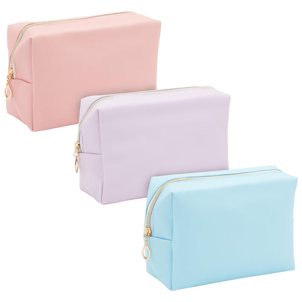 3 Pack Faux Leather Makeup Bag with Zipper, Travel Cosmetic Pouches (3 Pastel Colors) - image 1