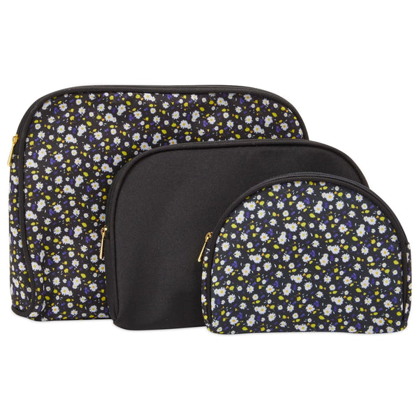 Glamlily 3 Piece Makeup Bag Set - Moisture-Proof Travel Cosmetic Pouch Set - Versatile 3 Piece Organizer Pouches - Slim Cosmetic Makeup Bags for Purse - Black Floral, Polyester - Pack of 3 - image 1