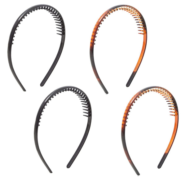 4 Pack Plastic Headbands with Teeth Comb, Hair Accessories for Women, Brown & Black - image 1