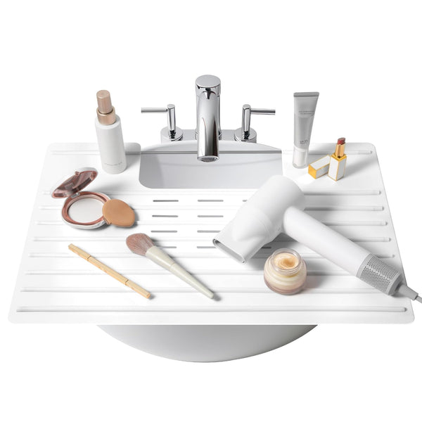 Maplefield Bathroom Sink Cover for Counter Space, Heat Resistant Silicone Sink Mat for Your Beauty Routine, Small Bathroom Space Saver Sink Cover for Makeup (White Large, 22" x 15" x 2" Inches) - image 1