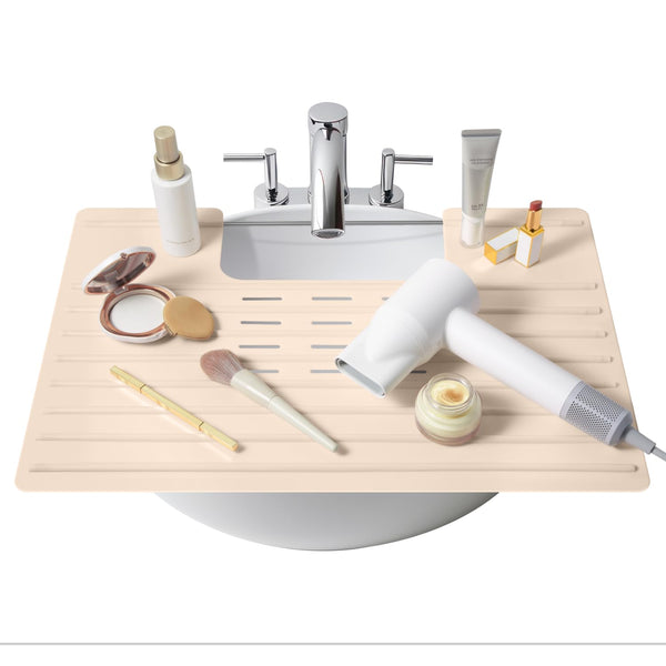 Maplefield Bathroom Sink Cover for Counter Space, Heat Resistant Silicone Sink Mat for Your Beauty Routine, Small Bathroom Space Saver Sink Cover for Makeup (Beige Large, 22" x 15" x 2" Inches) - image 1