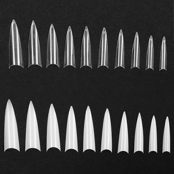 1200pcs Stiletto Nail Tips, Half Cover Natural & Clear Long Fake Nails in 10 Sizes for Salon Acrylic Nails - image 1