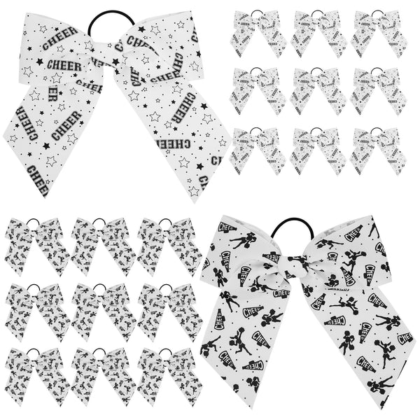 Okuna Outpost Cheer Bows for Cheerleaders & Gymnastics Ribbons for Hair - 3 x 8 in (20 Pack, White & Black) - Pre-Tied Elastic Ponytail Holders - Volleyball Bows for Hair - image 1