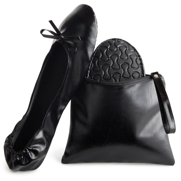 Rose Cheeks Black Foldable Ballet Flats for Women, Roll Up Flats with Zipper Pouch, US Size 8.5-9.5 - Ballet Slippers Women - Ballerina Shoes - Foldable Shoes - image 1