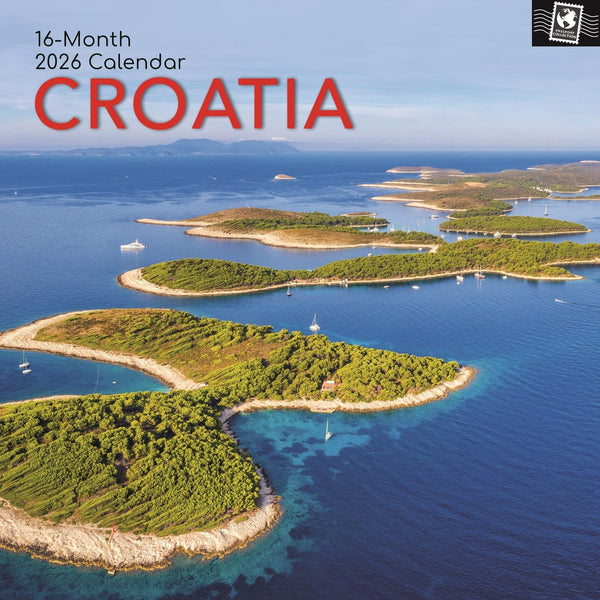 The Gifted Stationery 16-Month Square Wall Calendar - 16-Month Coverage 2026 Hanging Wall Planner - Croatia Passport Art & 180 Labels Calendar With Stickers - Sep 2025-Dec 2026, 12x12 in - image 1