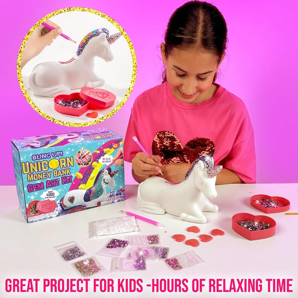 GirlZone Diamond Painting Bank Unicorn Kit - Medium, Multicolor, Box Style - DIY Paint Your Own Unicorn Bank Diamond Art Kit with Over 4,000 Gems & Storage - Kids Craft for Girls - image 1